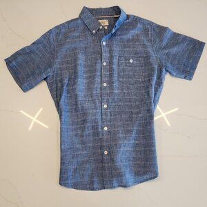 Weatherproof Vintage Linen Cotton Sz M Woven Men Shirt short sleeve Blue Office